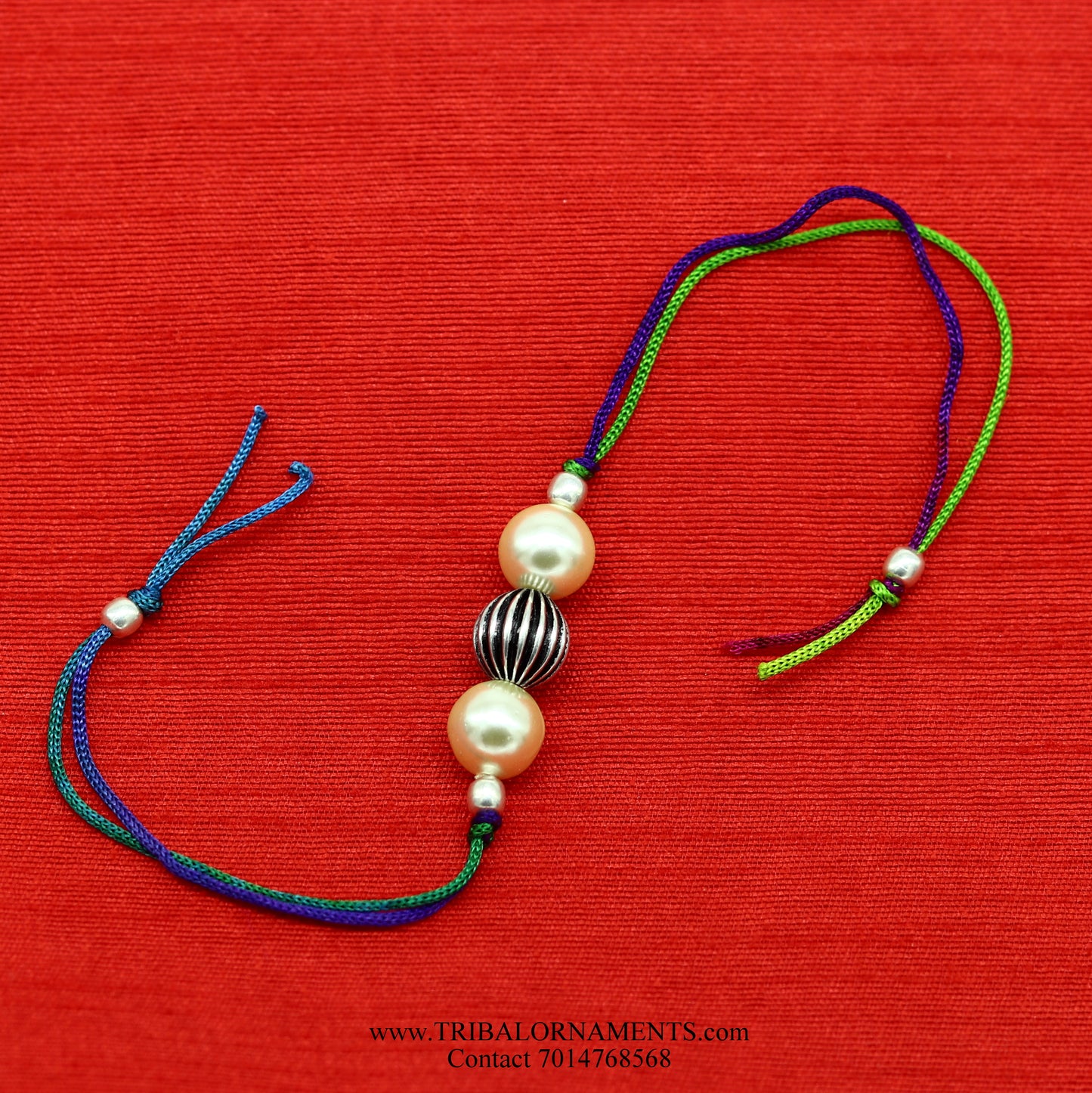 925 sterling silver handmade beautiful pearls Rakhi Bracelet, amazing stylish gift for Rakshabandhan rk129 - TRIBAL ORNAMENTS