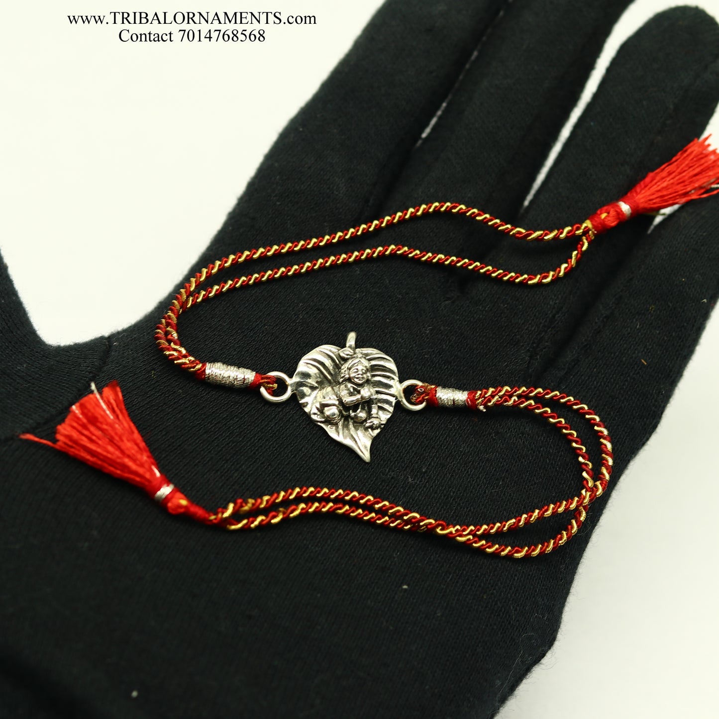 925 sterling silver handmade KRISHNA design Rakhi Bracelet, amazing stylish gift for Rakshabandhan rk133 - TRIBAL ORNAMENTS