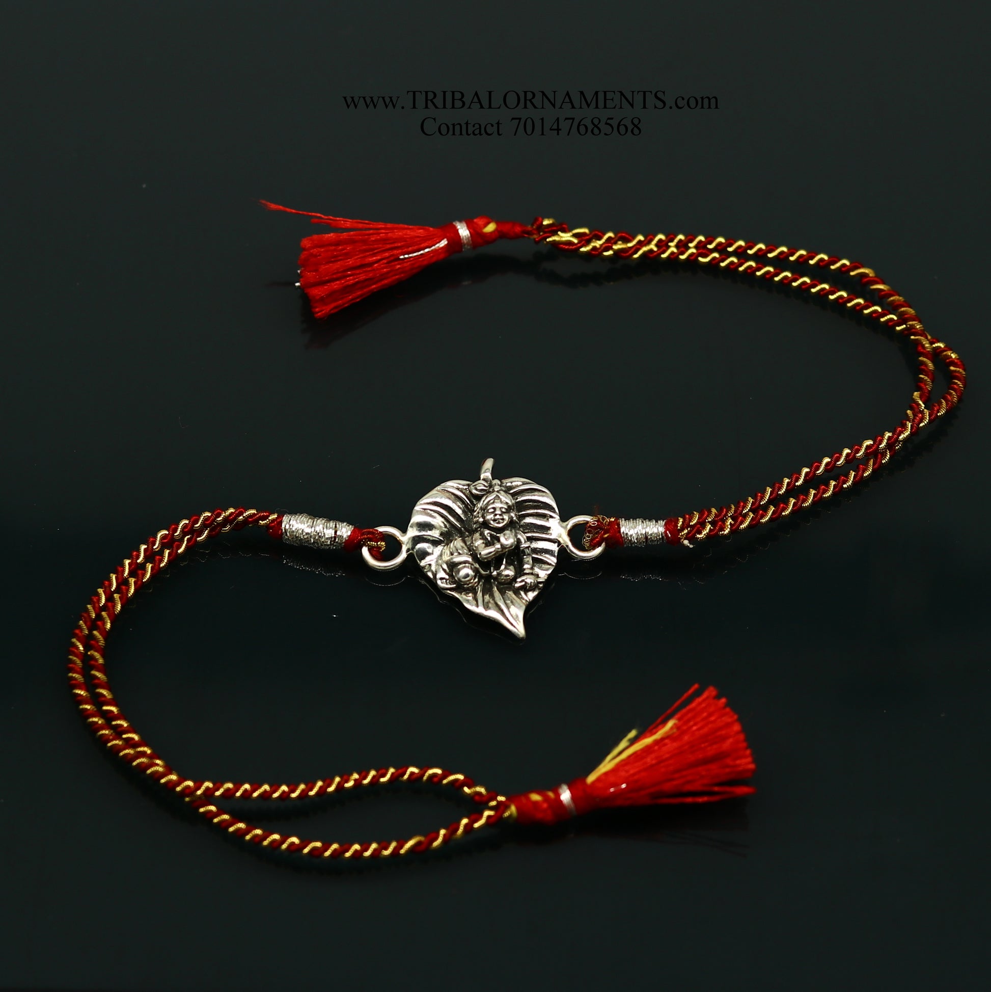 925 sterling silver handmade KRISHNA design Rakhi Bracelet, amazing stylish gift for Rakshabandhan rk133 - TRIBAL ORNAMENTS