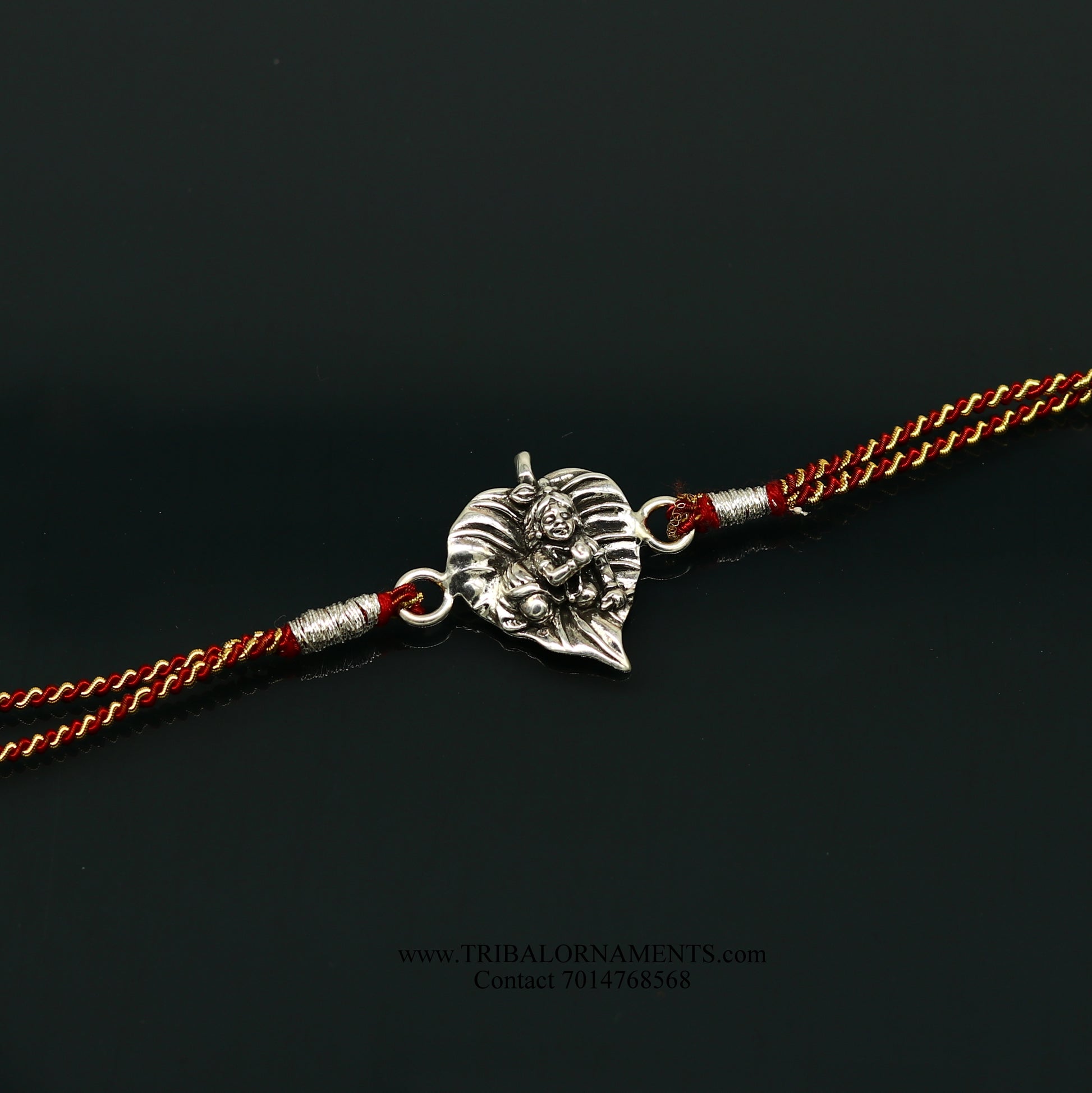 925 sterling silver handmade KRISHNA design Rakhi Bracelet, amazing stylish gift for Rakshabandhan rk133 - TRIBAL ORNAMENTS