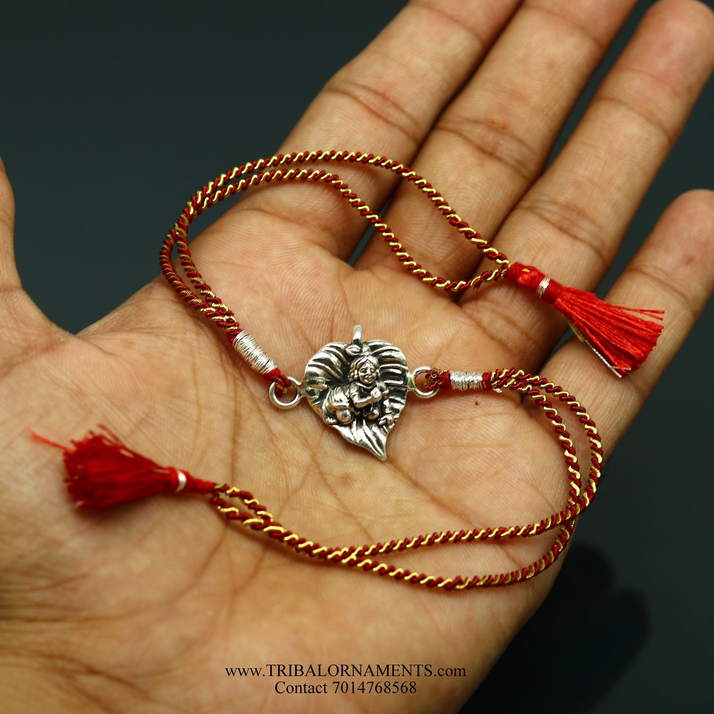 925 sterling silver handmade KRISHNA design Rakhi Bracelet, amazing stylish gift for Rakshabandhan rk133 - TRIBAL ORNAMENTS