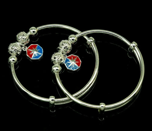 925 sterling silver adjustable charm bangle bracelet kada unisex kids baby bbk34 - TRIBAL ORNAMENTS