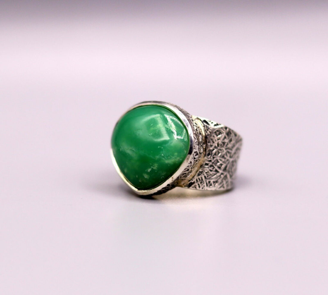 GREEN ONYX STONE CLASSIC 925 SOLID SILVER UNISEX RING BAND INDIA JEWELRY sr89 - TRIBAL ORNAMENTS