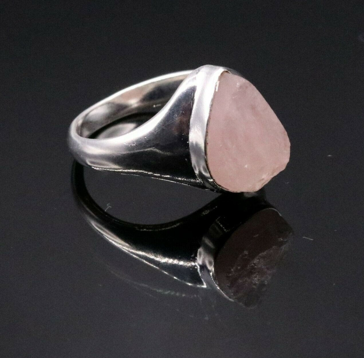 PINK ROSE QUARTZ FABULOUS 925 STERLING SILVER HANDMADE TILAK SHAPE RING sr101 - TRIBAL ORNAMENTS