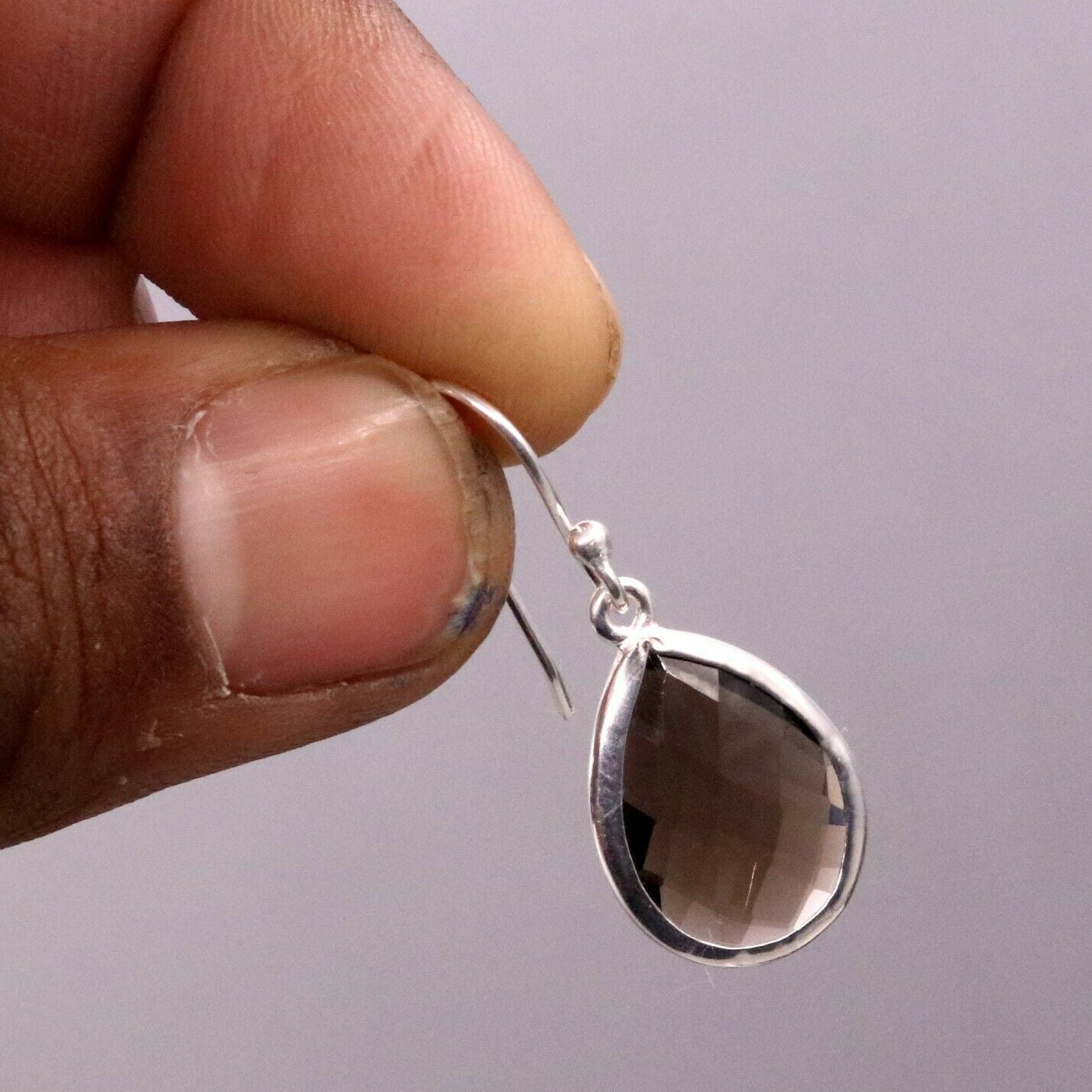 SUPER SMOKY QUARTZ STONE STUD 925 SILVER HOOPS DROP DANGLE EARRING JEWELRY s139 - TRIBAL ORNAMENTS