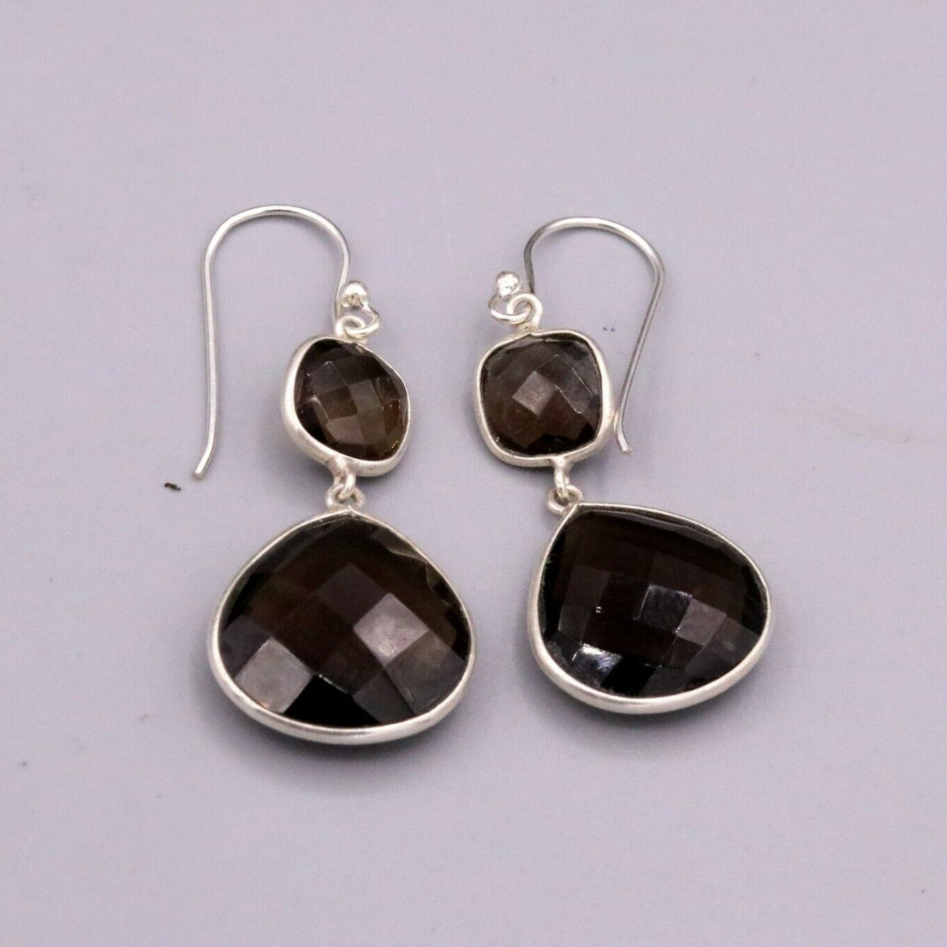 AMAZING 925 SILVER HOOPS DANGLE SMOKY QUARTZ BEST FOR GIRLS STYLISH JEWELRY s171 - TRIBAL ORNAMENTS