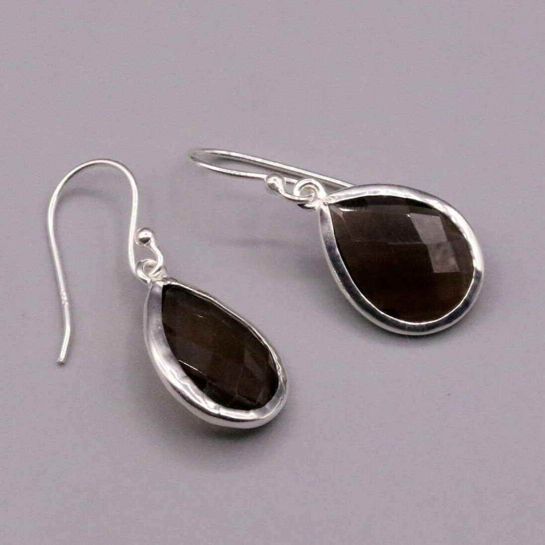 SUPER SMOKY QUARTZ STONE STUD 925 SILVER HOOPS DROP DANGLE EARRING JEWELRY s139 - TRIBAL ORNAMENTS