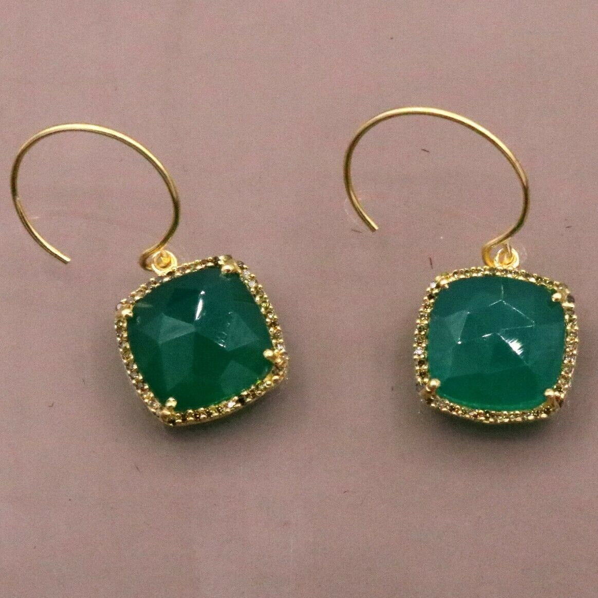 925 STERLING SILVER GREEN ONYX STONE HOOPS EARRINGS WOMEN'S GIRL'S JEWELRY S300 - TRIBAL ORNAMENTS