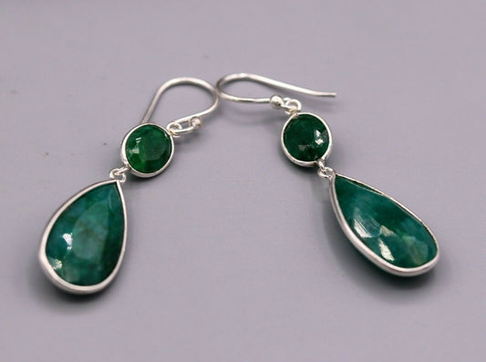 SIMULATED EMERALD 925 SILVER DAILY USE HOOPS EARRINGS DROP DANGLE GIFTING s164 - TRIBAL ORNAMENTS