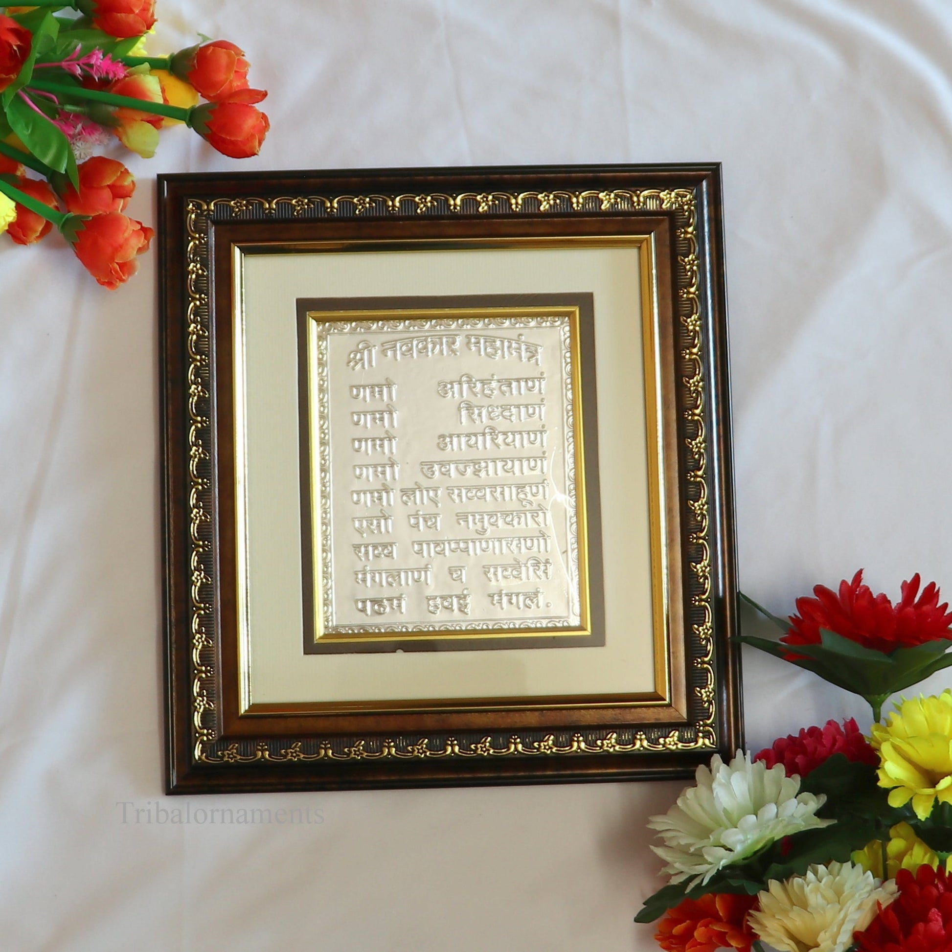 925 sterling silver Shri Navakar Mahamantra, jain mantra, omkar mantra, photo frame, wall hanging decor picture frame best gifting articles sf07 - TRIBAL ORNAMENTS