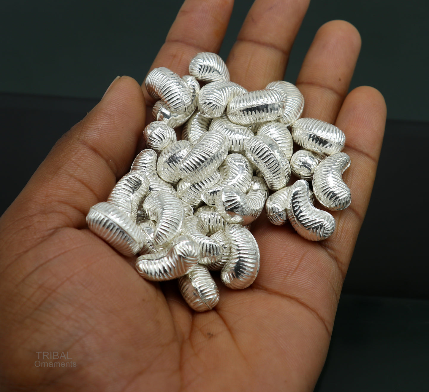 Lot 5 pieces Sterling silver handmade silver dry fruit, silver cashew kaju nut for puja, best gift for idols God, best puja article su438 - TRIBAL ORNAMENTS