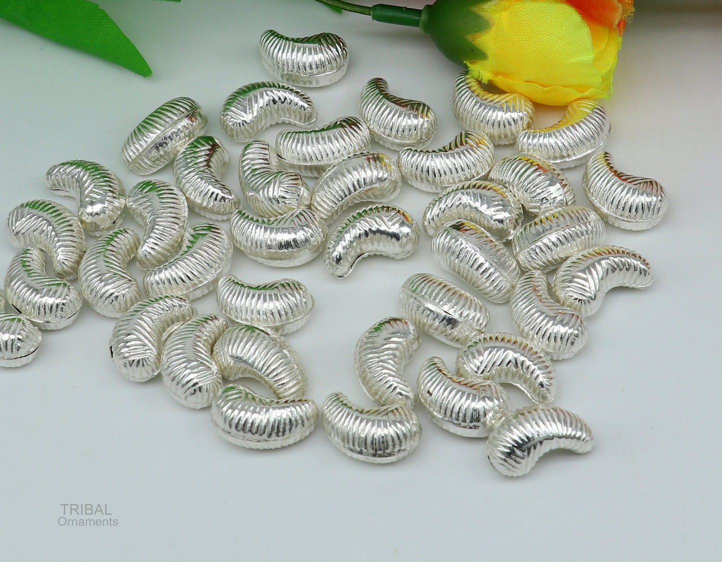 Lot 5 pieces Sterling silver handmade silver dry fruit, silver cashew kaju nut for puja, best gift for idols God, best puja article su438 - TRIBAL ORNAMENTS