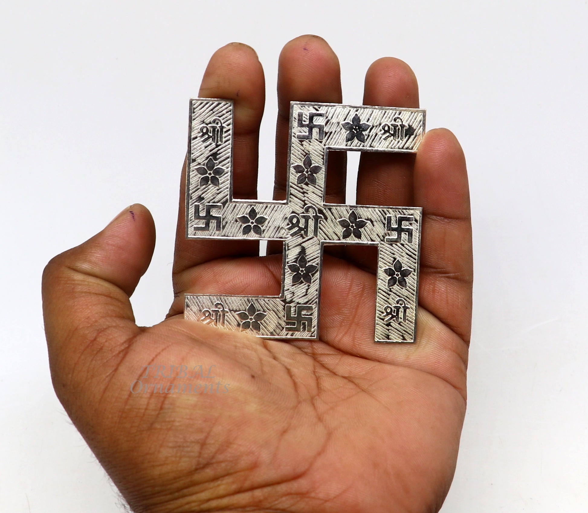 2.5 inches 925 sterling silver handmade swastika amazing divine holy swastik for your home and temple su893 - TRIBAL ORNAMENTS