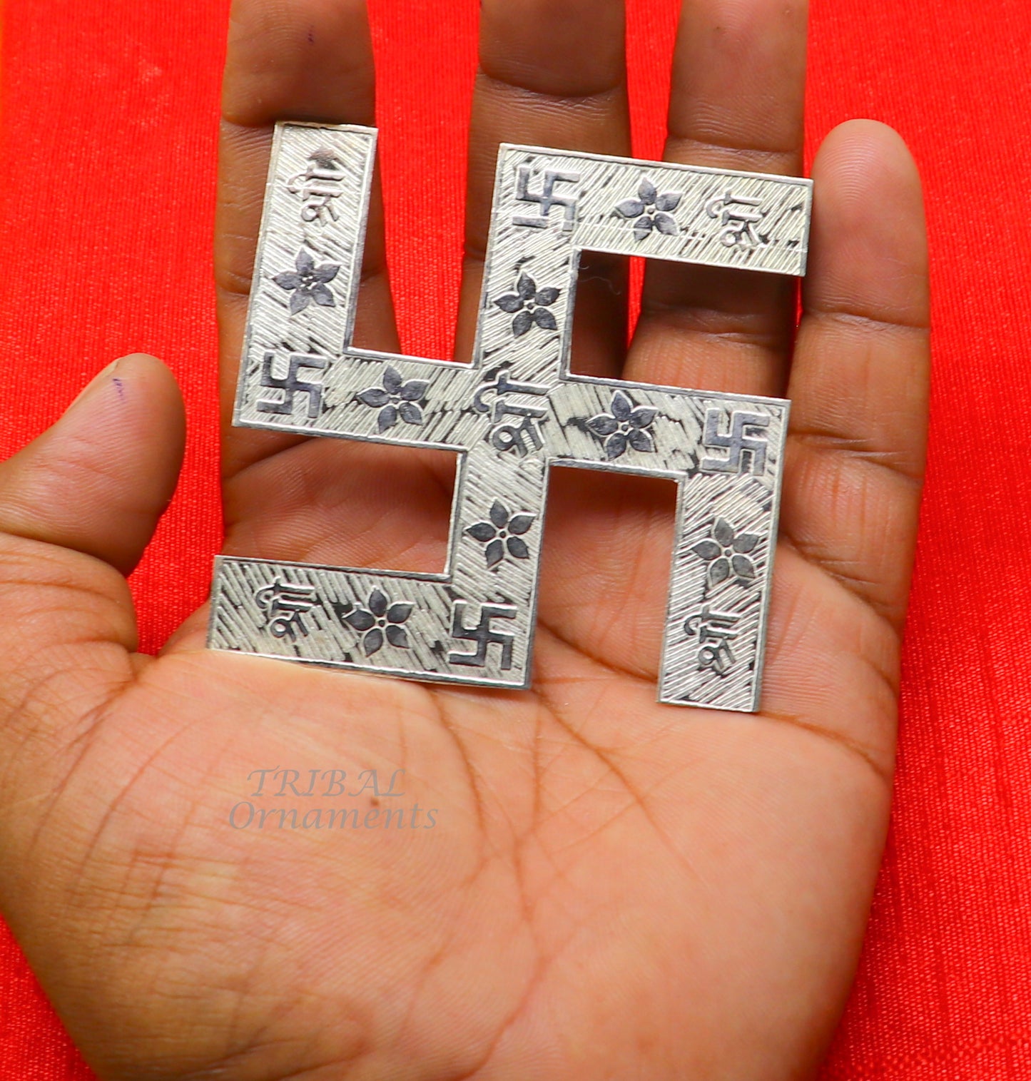 2.5 inches 925 sterling silver handmade swastika amazing divine holy swastik for your home and temple su893 - TRIBAL ORNAMENTS
