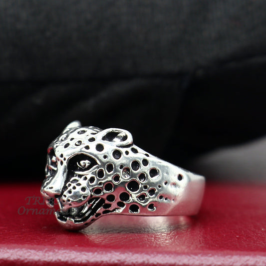 92.5% sterling silver handmade king lion head face for men's and boys gifting, stylish luxury lion ring sr362 - TRIBAL ORNAMENTS