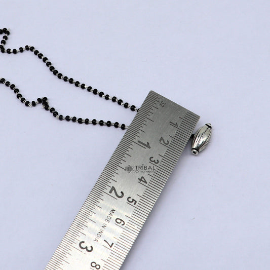 16" to 26" traditional cultural black beads 925 sterling silver stylish Single ball pendant necklace modern trendy delicate jewelry set626 - TRIBAL ORNAMENTS