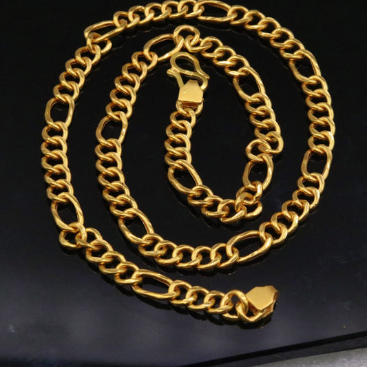 22K yellow gold 6mm Figaro link handmade chain necklace from Rajasthan India, unisex traditional jewelry by TRIBAL ORNAMENTS.