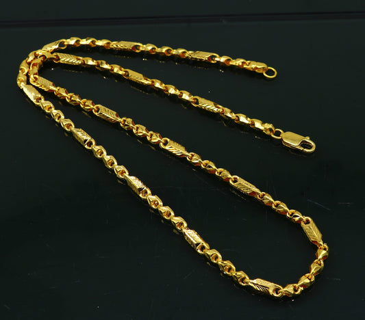 22karat yellow gold handmade unique baht design all sizes chain necklace amazing men's gifting wedding jewelry best unisex necklace ch576 - TRIBAL ORNAMENTS