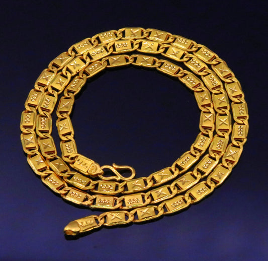 Handmade 22 karat yellow gold 5mm 23 inches solid gold nawabi chain necklace form Rajasthan India ch136 - TRIBAL ORNAMENTS