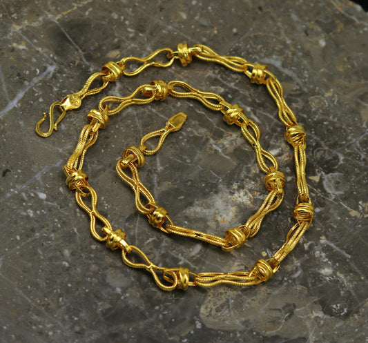 22kt yellow gold handmade customized chain 18" vintage antique design gorgeous necklace personalized gifting jewelry, unisex jewelry ch228 - TRIBAL ORNAMENTS