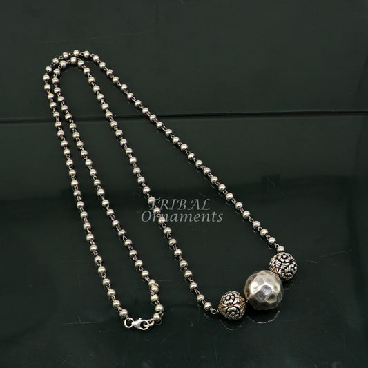 925 sterling silver handmade 4mm beads long necklace, unique ball design pendant traditional cultural functional necklace jewelry set542 - TRIBAL ORNAMENTS