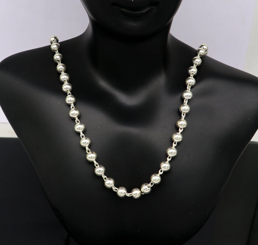 Unisex 925 sterling silver beaded chain necklace with handmade silver balls, ideal for daily wear and gifting.