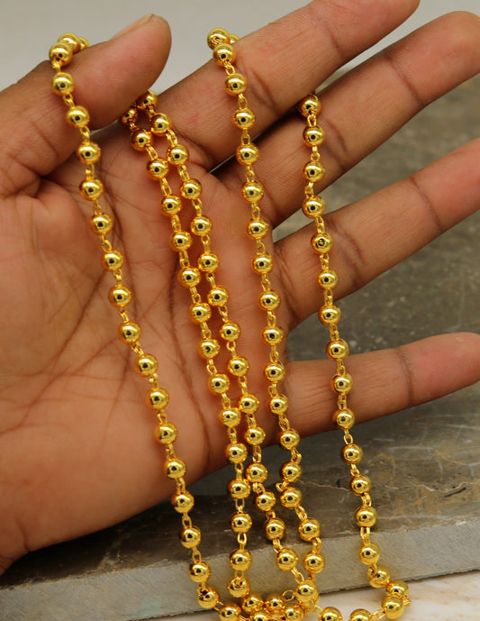 Sterling silver beaded necklace with gold polish, stylish unisex jewelry by TRIBAL ORNAMENTS, perfect for customized gifting