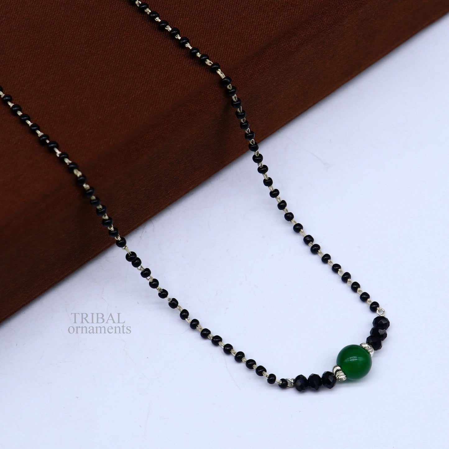 Exclusive 925 sterling silver black beads chain necklace, gorgeous small stone design pendant, Mangalsutra chain beaded necklace set329 - TRIBAL ORNAMENTS