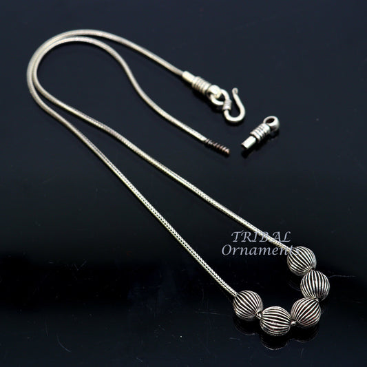 Sterling silver beaded necklace by Tribal Ornaments, 18-inch customized tribal jewelry set ideal for brides and anniversaries.