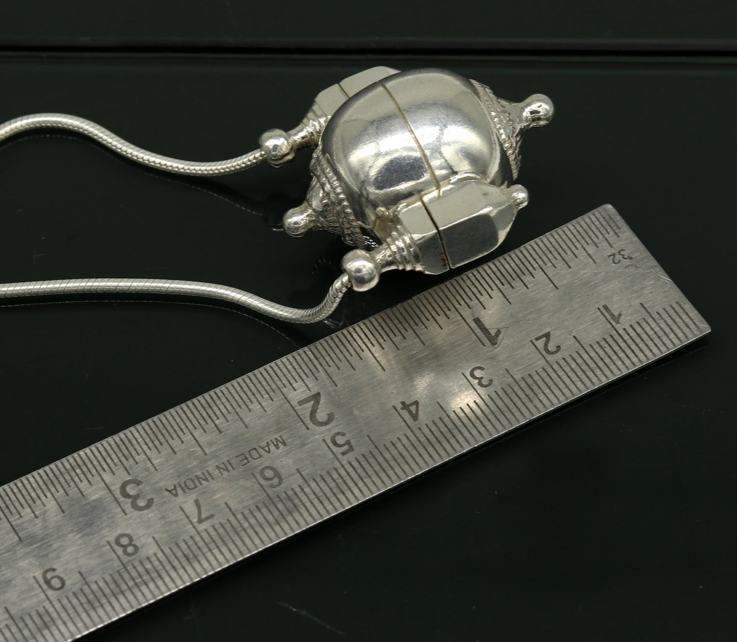 Sterling silver handmade solid silver chain and Shiva lingam box, box pendant necklace set, container pendant tribal jewelry india set121 - TRIBAL ORNAMENTS