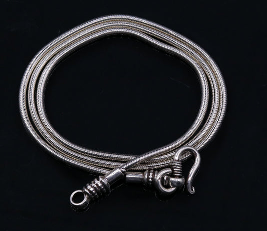 925 sterling silver snake chain necklace with vintage pendant, handmade screw chain, tribal ornaments jewelry, 18-inch length