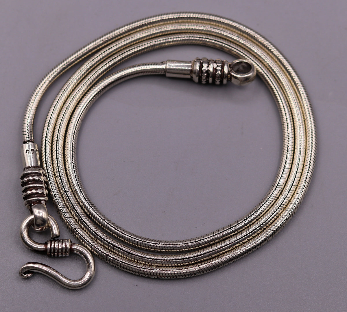 Sterling silver snake chain necklace with vintage pendant, handmade 18-inch screw chain by TRIBAL ORNAMENTS.