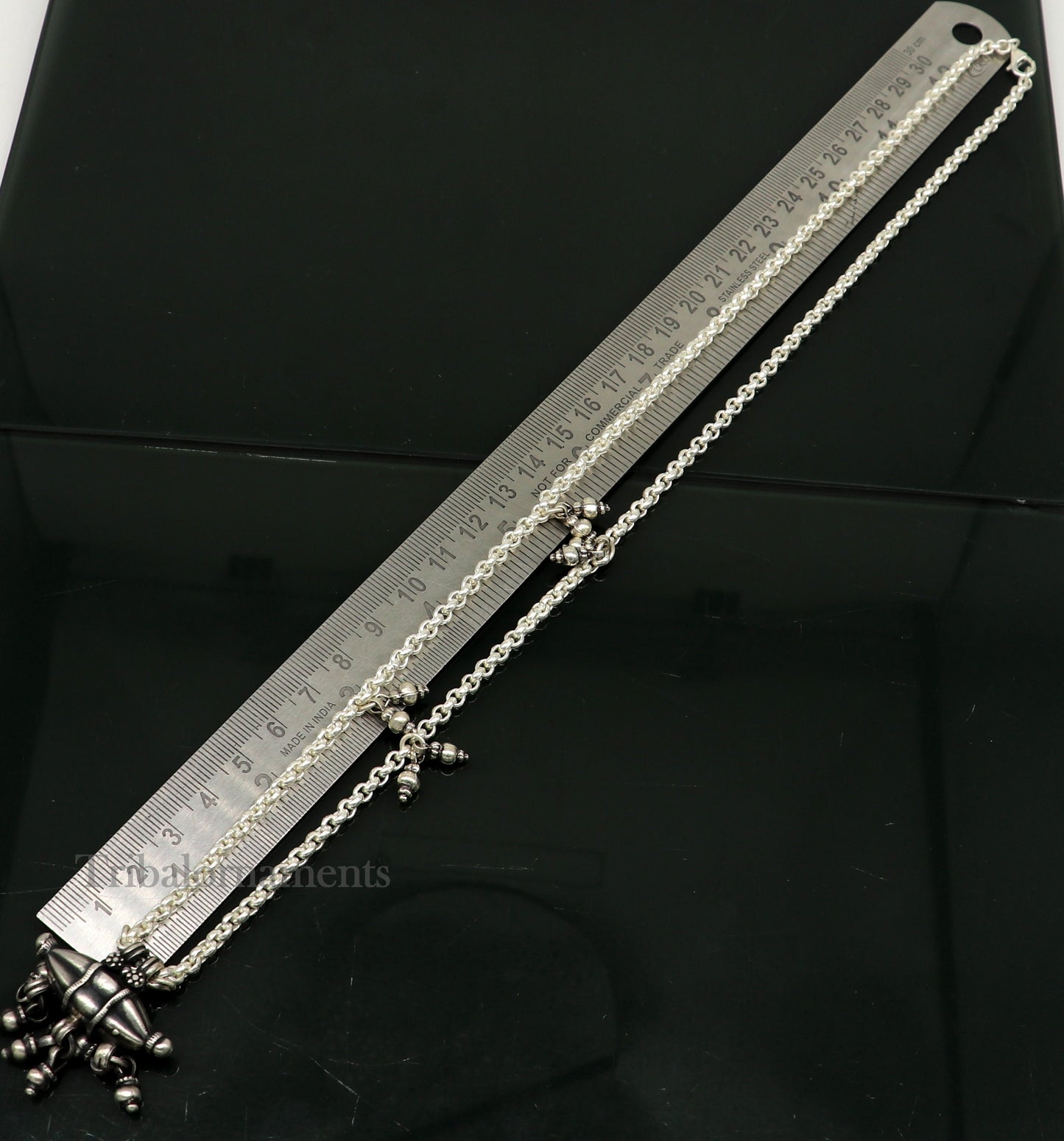 Vintage antique silver Mangalsutra-style necklace with a pendant, handmade tribal ethnic jewelry, 18 to 26 inches long.