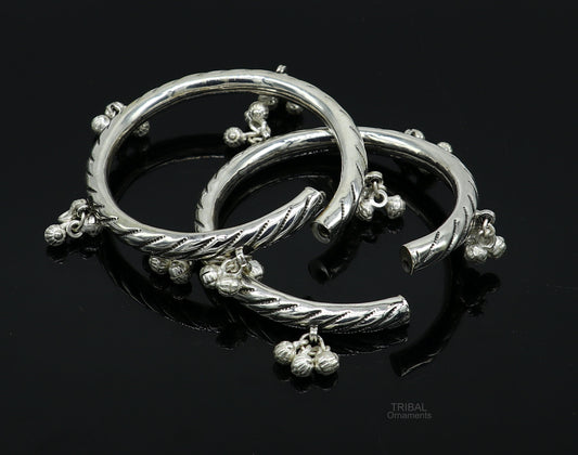 Sterling silver traditional Indian kada bangle bracelet with jingling bells, stylish bridal ethnic jewelry by TRIBAL ORNAMENTS