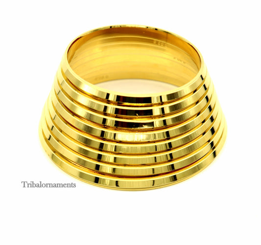 Handmade Punjabi Sikkh Kada in 925 sterling silver with gold polish, traditional Rajputi style, solid silver jewelry bangle for men and women