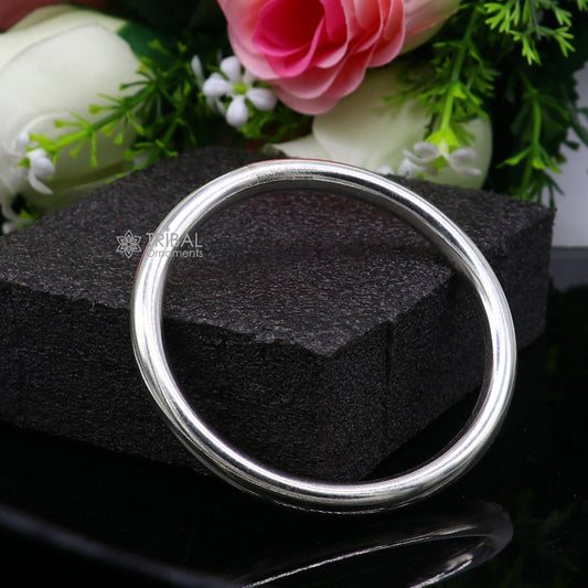 Shiny 925 sterling silver bangle bracelet or kada, plain and bright, designed for men or girls, by TRIBAL ORNAMENTS.