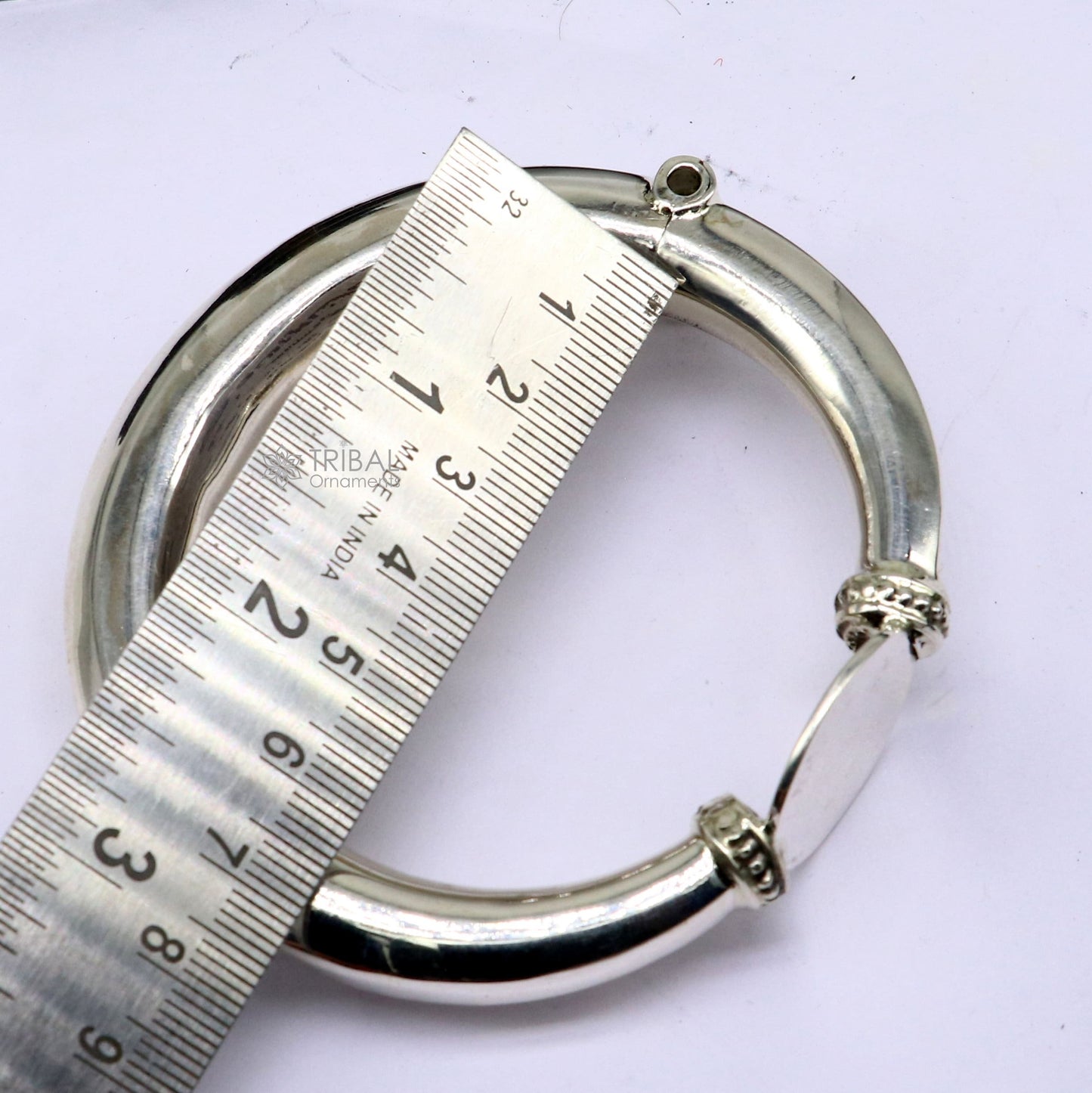 Vintage tribal sterling silver bangle bracelet with plain design, handmade ethnic Banjara jewelry by TRIBAL ORNAMENTS.