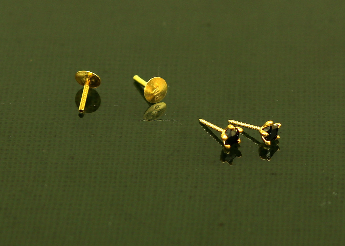 3mm or 3.5mm single black stone 18kt yellow gold handmade star shape fabulous screw back stud earring use as nose pin unisex jewelry er119 - TRIBAL ORNAMENTS