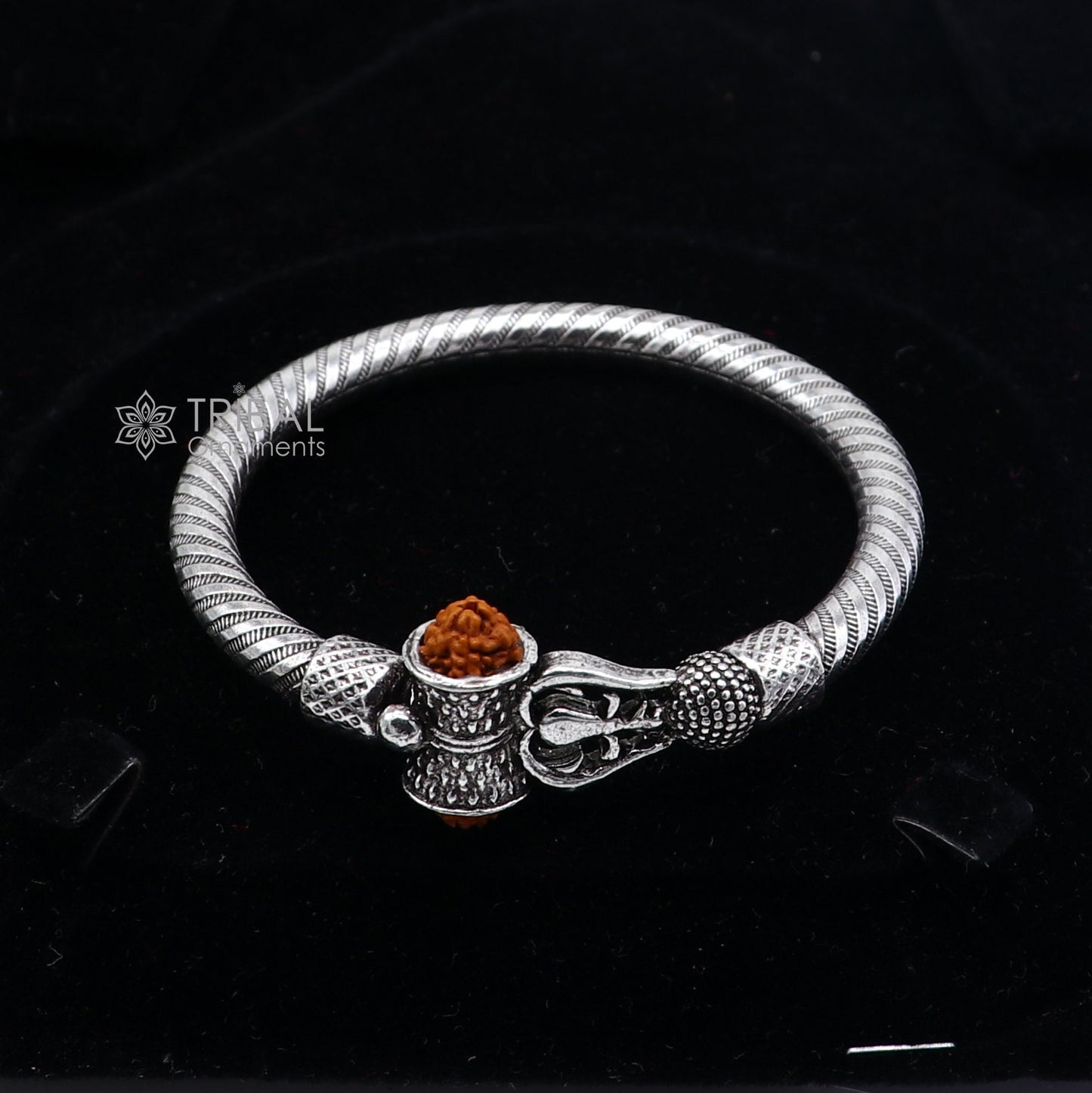 Handmade Sterling silver Lord Shiva Trident Kada Mahakal bracelet, Rudraksh bracelet, customized Babhubali bangle Kada Gifting jewelry nsk703 - TRIBAL ORNAMENTS