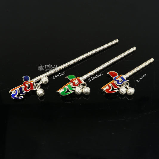 Amazing design 925 sterling silver handmade idol Radhe name krishna flute, silver bansuri, laddu gopala flute, little krishna flute su1196 - TRIBAL ORNAMENTS