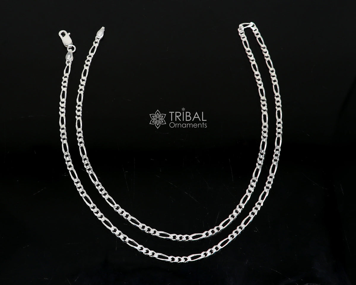 Sterling silver 2.5mm solid Figaro chain in 20 or 24 inches, unisex jewelry with a delicate design, from Tribal Ornaments.