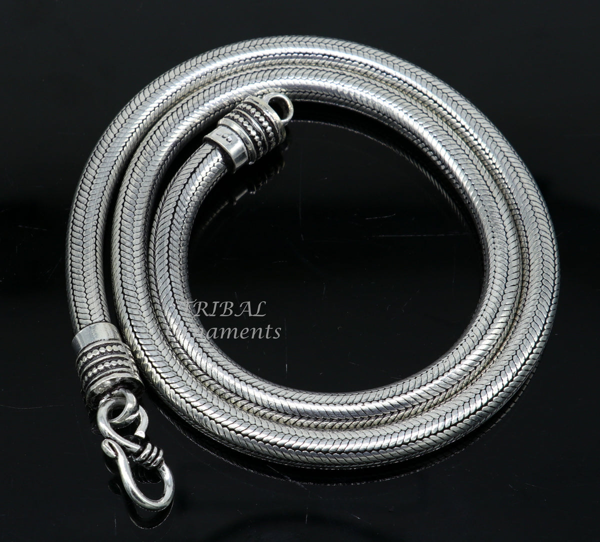 Sterling silver handmade 6mm snake chain necklace, 20 to 24 inches long, oxidized silver finish, trendy pendant chain by Tribal Ornaments.