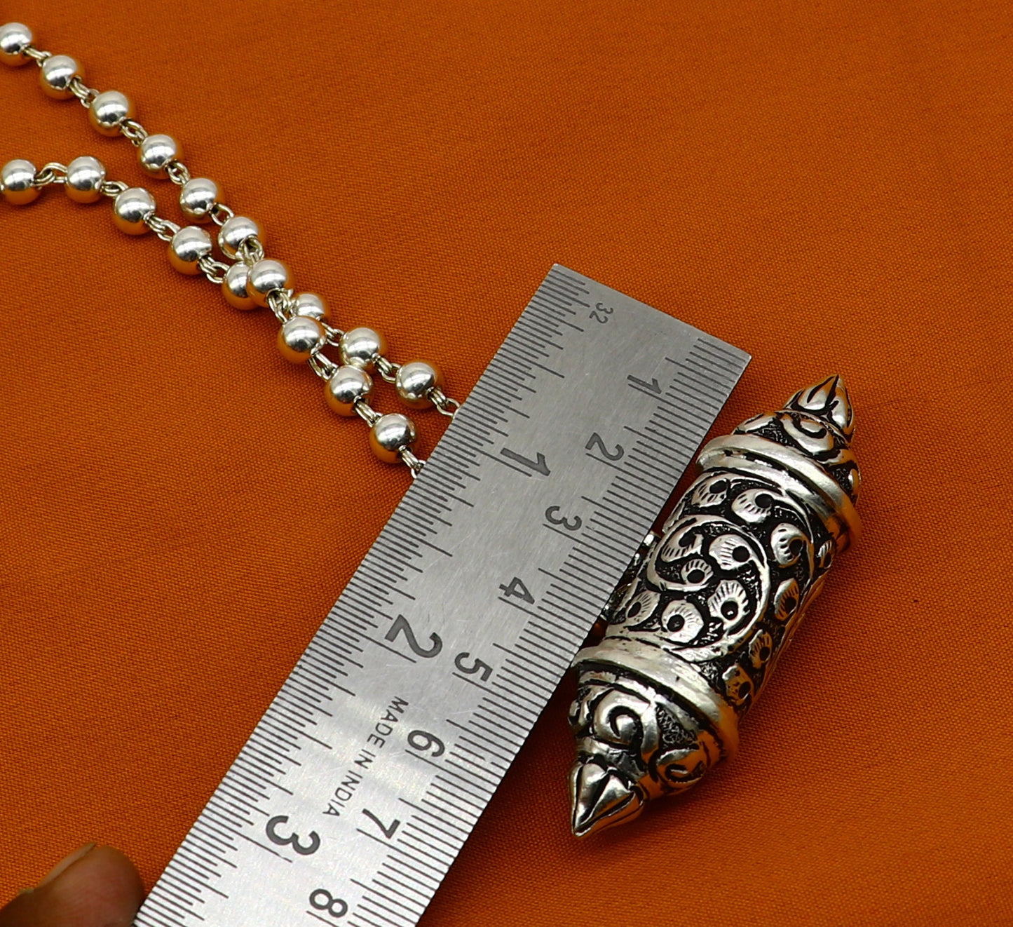 Sterling silver Nakshai design pendant with beaded tribal necklace, handmade ethnic cultural jewelry set by TRIBAL ORNAMENTS.
