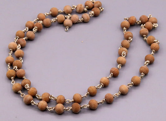 Jaap mala Sandal chandan wood handmade beads 925 solid silver handmade chain necklace to pray god from india ch29 - TRIBAL ORNAMENTS
