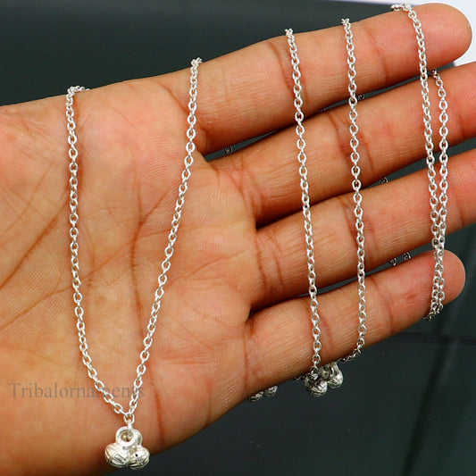 Sterling silver handmade link chain belly waist chain with intricate tribal design, perfect as a saree or dance jewelry belt.