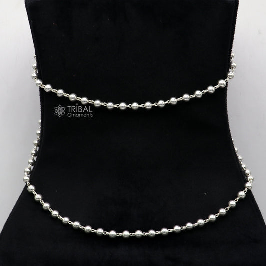 All size 925 Sterling silver adjustable handmade 6 mm beaded chain plain design belly chain, waist chain ,Saree chain belly dance wch28 - TRIBAL ORNAMENTS