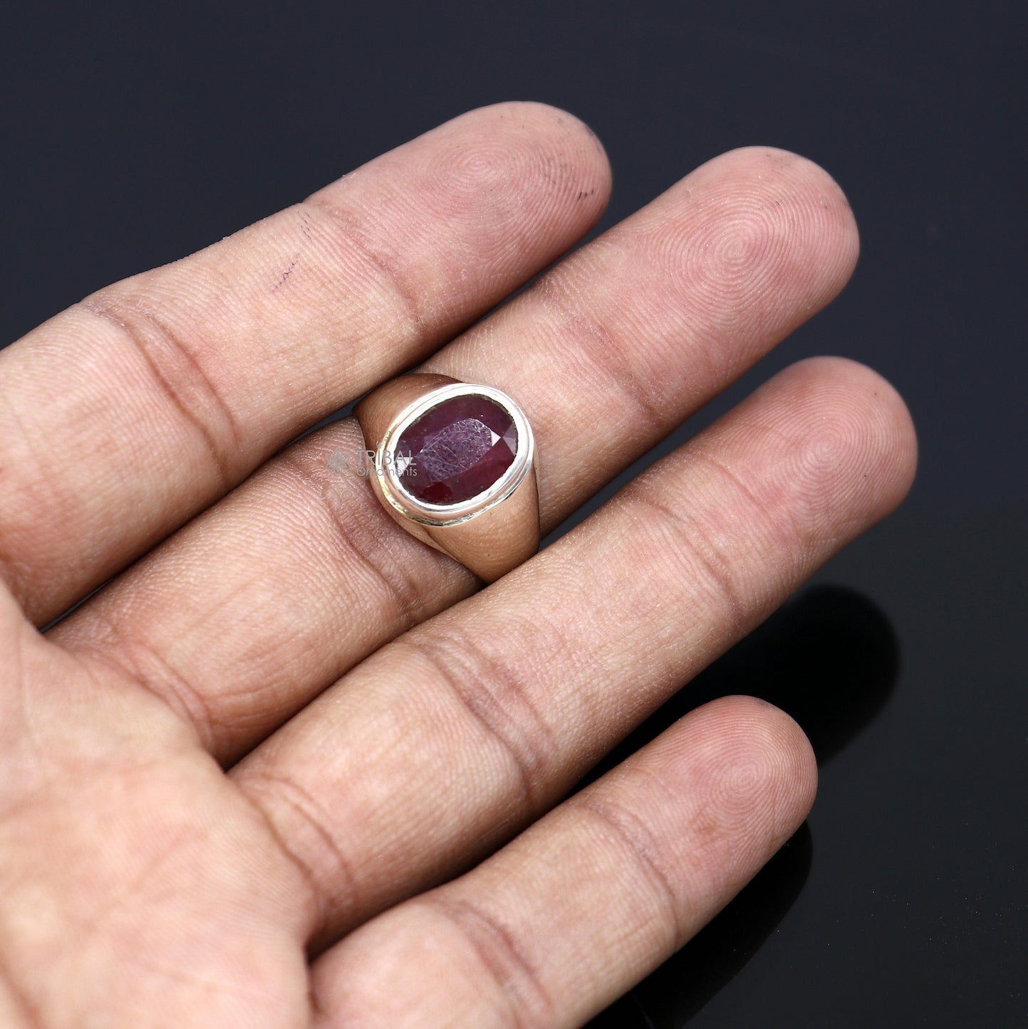 Authentic real 6 carat ruby (manak) stone 925 sterling silver handmade ring band for both men's and girl's, best Astro ring sr378 - TRIBAL ORNAMENTS