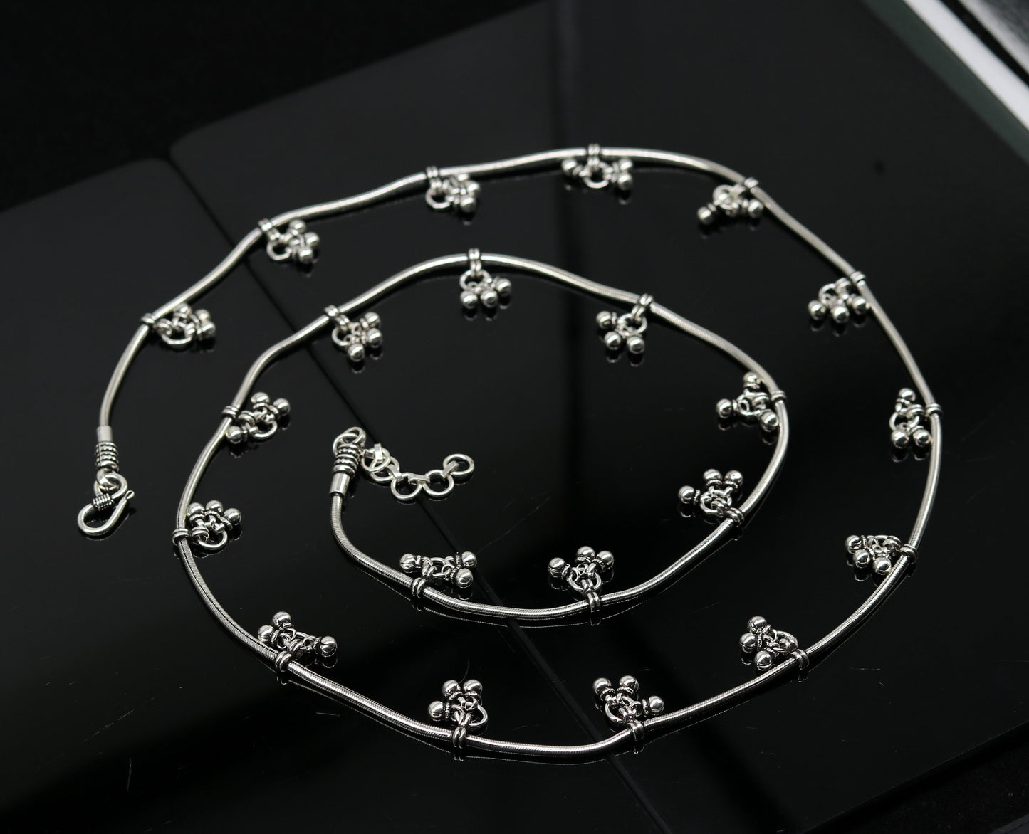 30" to 42" Handmade adjustable 925 sterling silver snake chain waist belt, belly chain waist chain with hanging drops tribal jewelry nwch15 - TRIBAL ORNAMENTS