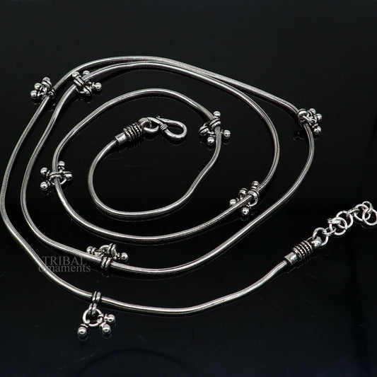 925 sterling silver snake chain waist chain with hanging drop details, tribal and wedding belly dance jewelry, tribal ornaments WCH22