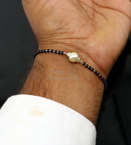 925 sterling silver customized black beads Nazariya bracelet, protect from evil eyes, Best girl's bracelet stylish jewelry india sbr451 - TRIBAL ORNAMENTS